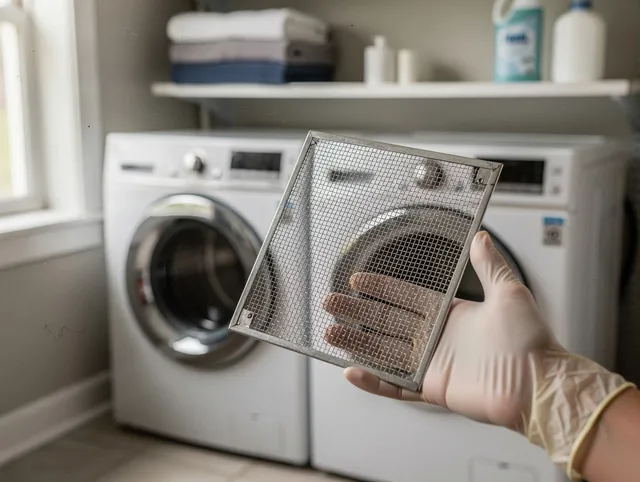The Villages Dryer Vent Cleaning specialist performing detailed lint trap cleaning service in The Villages