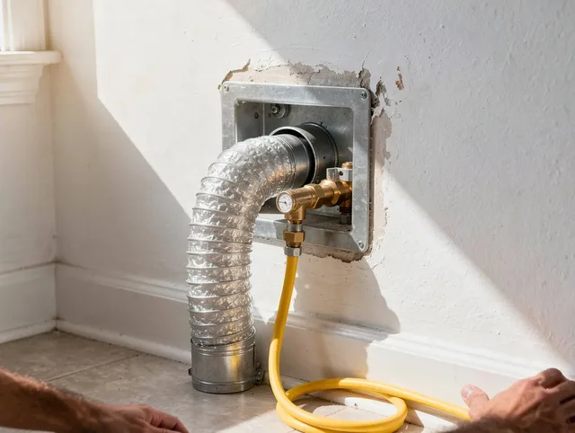 The Villages Dryer Vent Cleaning certified technician performing specialized gas dryer vent cleaning in The Villages